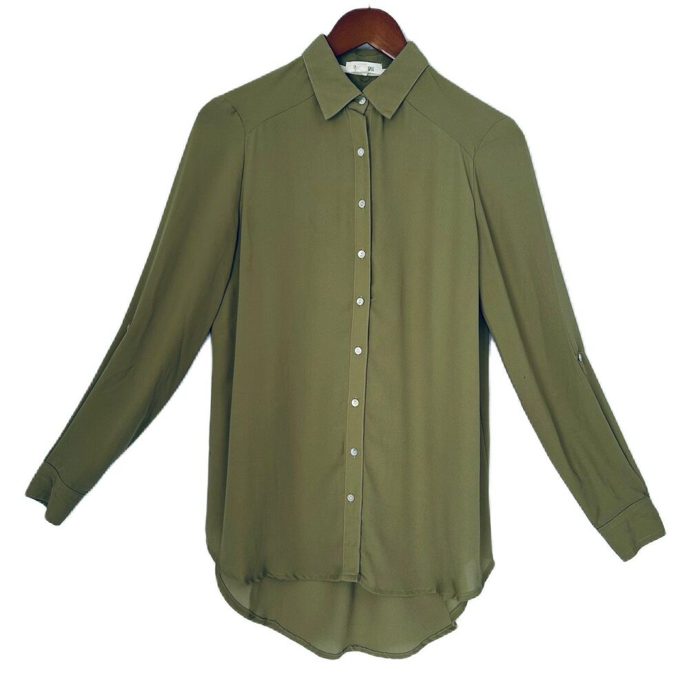 Taylor & Sage Blouse Women S Green Buttonup Cutout Lace HiLo Tunic Cottage Boho